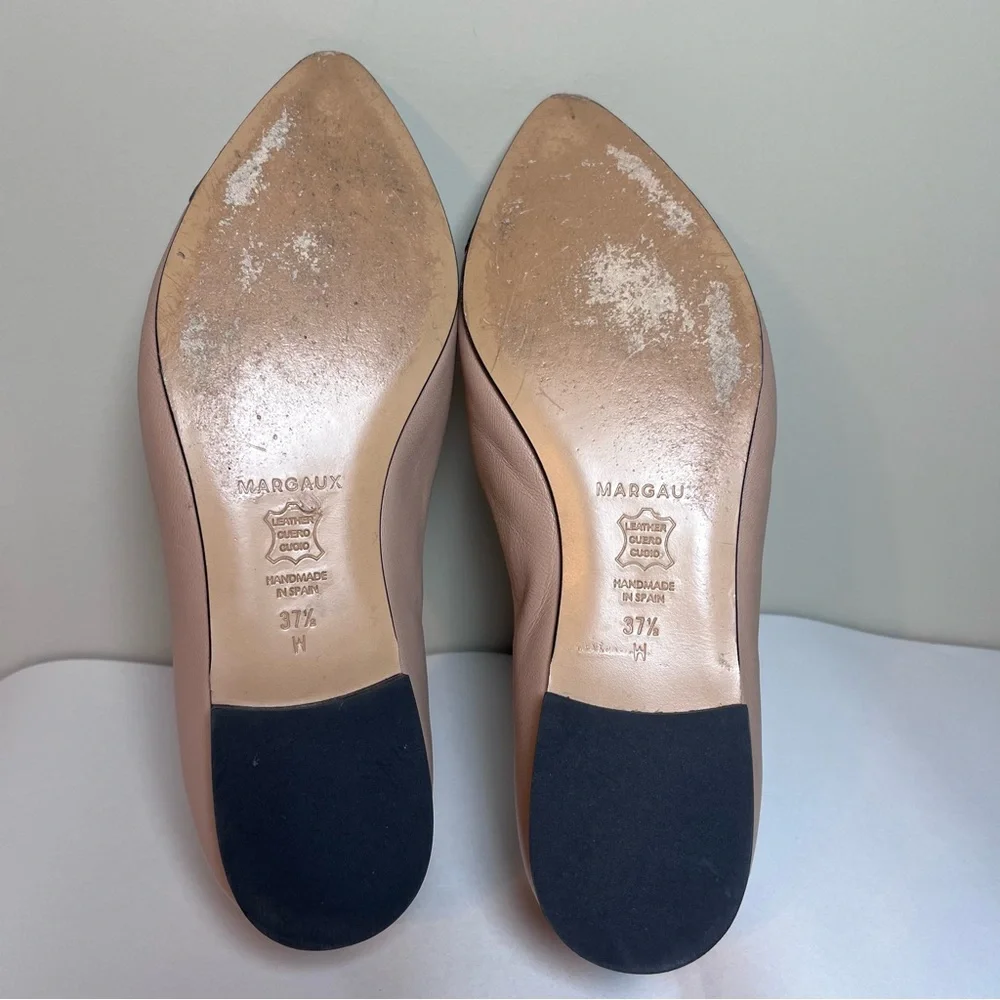 Margaux The Pointe Italian Nappa Leather Colorblock Flats Dune Beige Black 37.5W - Picture 8 of 9
